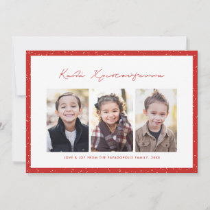 Merry Christmas Greek three photo red frame Holiday Card