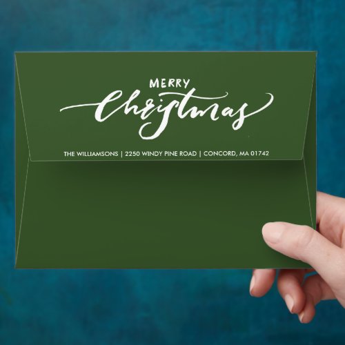 Merry Christmas Green 5X7 Custom Return Address Envelope
