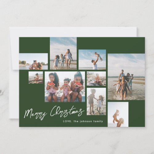 MERRY CHRISTMAS Green  9 Photo Collage  Modern Holiday Card