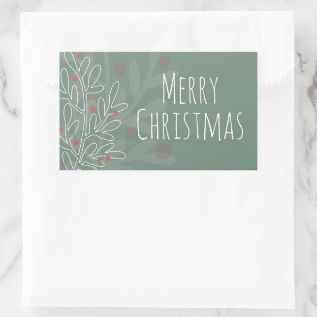 Merry Christmas green abstract mistletoe Rectangular Sticker (Bag)