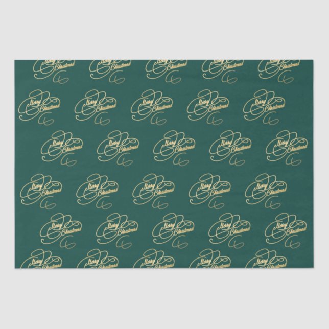 Merry Christmas green and gold elegant script Tissue Paper (Front)