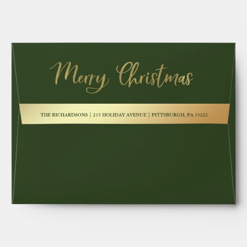 Merry Christmas Green and Gold Elegant Typography Envelope