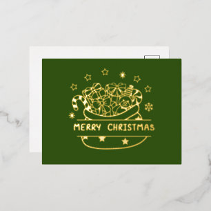 Merry Christmas Green and Gold Foil Foil Holiday Postcard