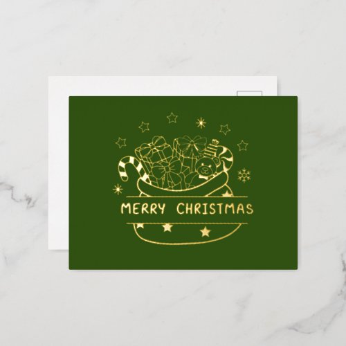 Merry Christmas Green and Gold Foil Foil Holiday Postcard