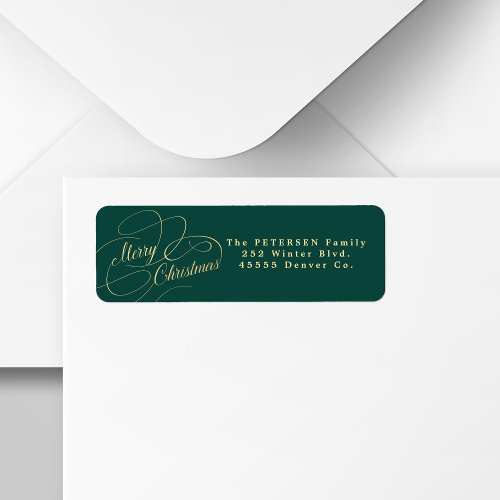 Merry Christmas green and gold return address  Label