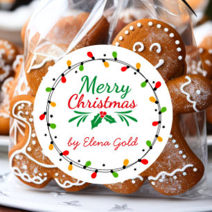 Merry Christmas Green and Red Classic Round Sticker