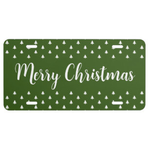 Merry Christmas Green and White Christmas Trees License Plate