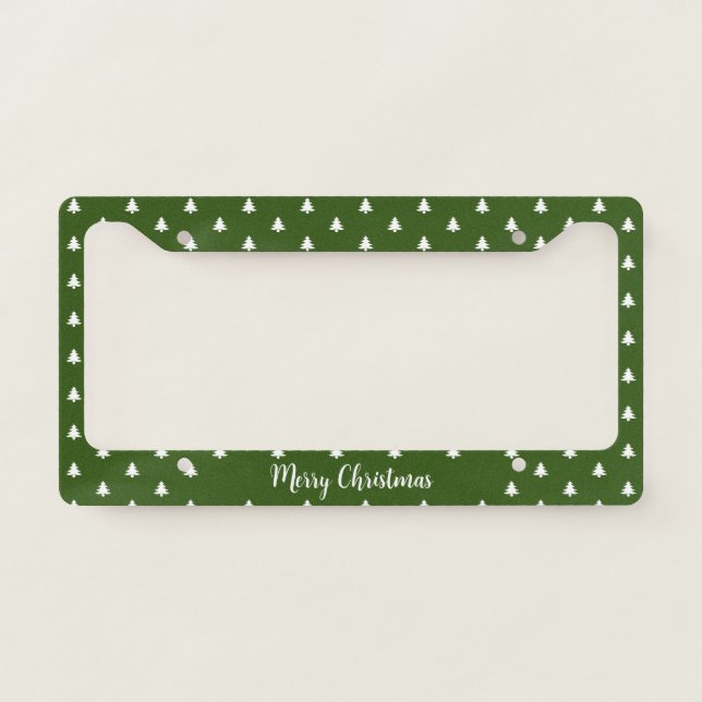 Merry Christmas Green and White Christmas Trees  License Plate Frame (Front)