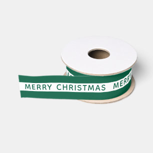 Merry Christmas Green And White Striped Festive Grosgrain Ribbon