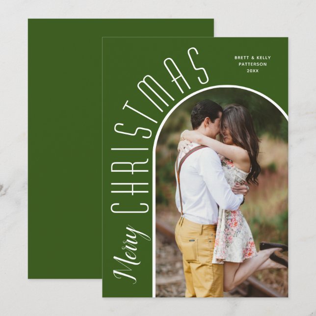 Merry Christmas Green Arch Photo Holiday Card (Front/Back)