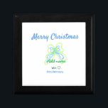 Merry christmas green blue bow add family name tex gift box<br><div class="desc">design</div>