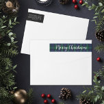 Merry Christmas Green Blue Plaid Return Address Wrap Around Label<br><div class="desc">Elegant holiday return address wrap-around labels feature modern white "Merry Christmas" script text along with your return address on a black background. Includes a classic navy blue and hunter green Scottish tartan black watch plaid pattern.</div>