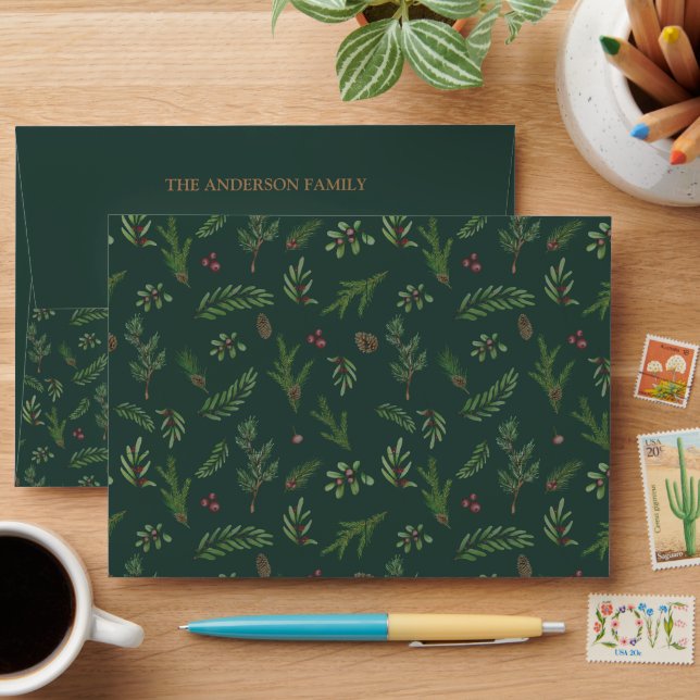 Merry Christmas Green botanical elegant modern  Envelope (Desk)