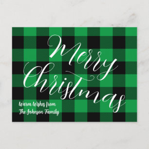 Merry Christmas Green Buffalo Plaid Postcard