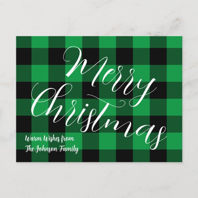 Merry Christmas Green Buffalo Plaid Postcard (Front)
