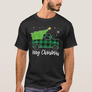Merry Christmas Green Buffalo Plaid Truck Tree T-Shirt