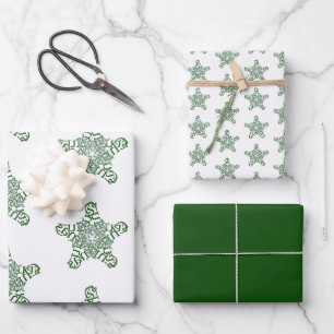 Merry Christmas Green Calligraphy Star Wrapping Paper Sheets
