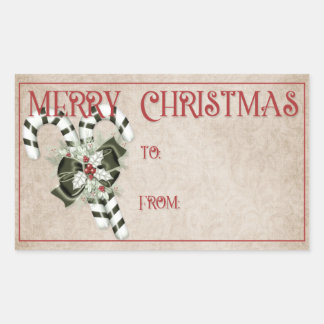 Merry Christmas | Green & Candy Canes Rectangular Sticker