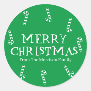 Merry Christmas green custom name gift favor Classic Round Sticker