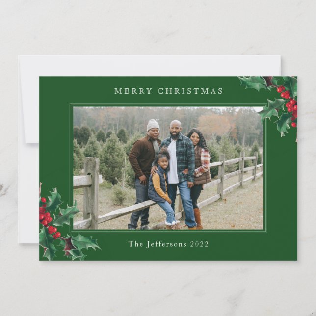 Merry Christmas Green Custom Photo Card (Front)