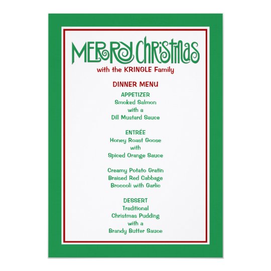 Merry Christmas green Dinner Menu Card