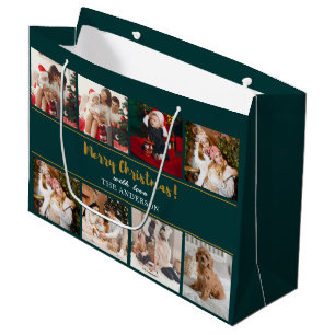 Merry Christmas Green Elegant Modern Photos Large Gift Bag
