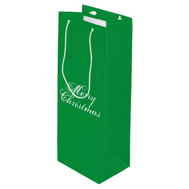 Merry Christmas green elegant script classic Wine Gift Bag (Front Angled)
