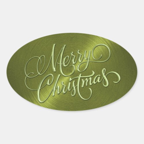 Merry Christmas Green  Embossed Look Oval Sticker