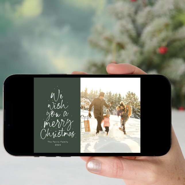 Merry Christmas green family photo Holiday Card (Front Digital)