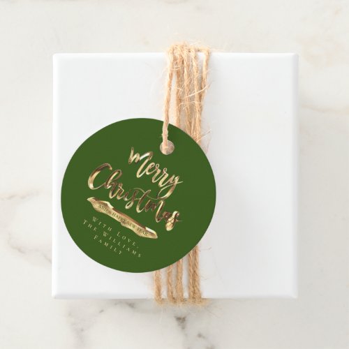 Merry Christmas Green Faux Gold Script Elegant Favor Tags