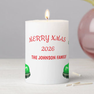 Merry Christmas Green Festive Boot Pillar Candle