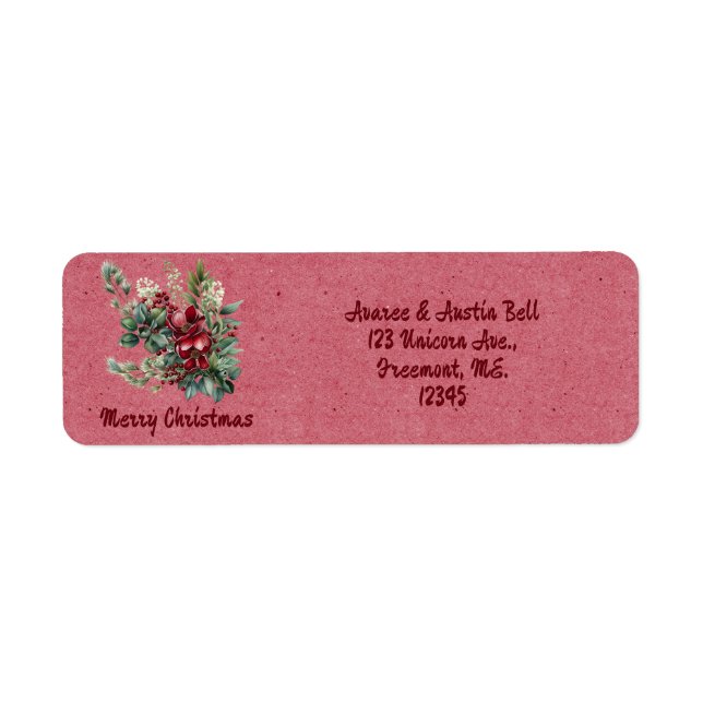 Merry Christmas Green Floral Return Address Label (Front)