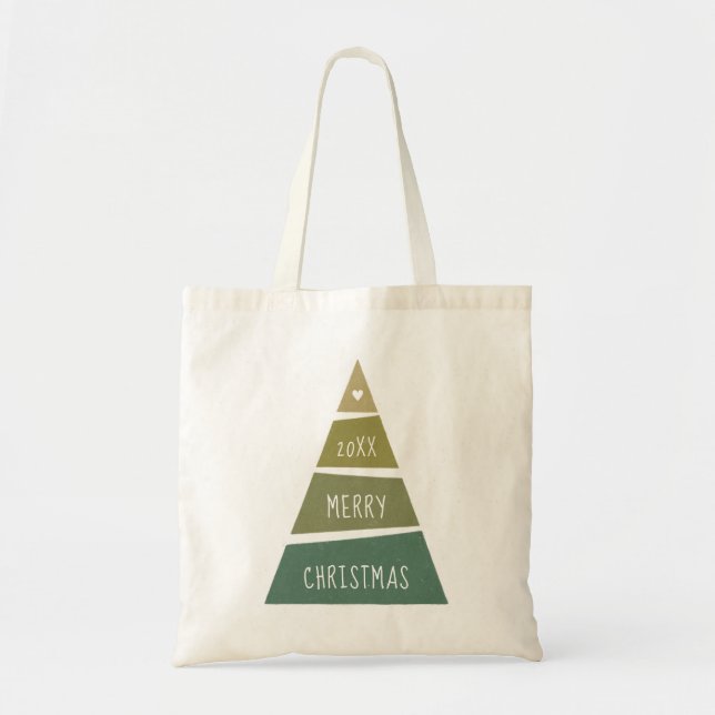 Merry Christmas. Green geometric holiday tree Tote Bag (Front)