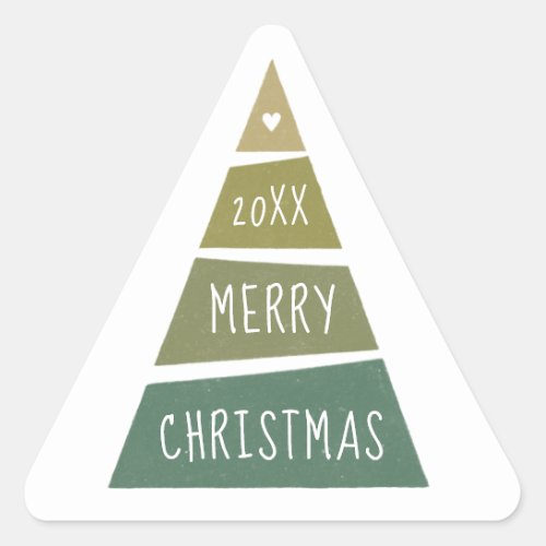 Merry Christmas Green geometric holiday tree Triangle Sticker