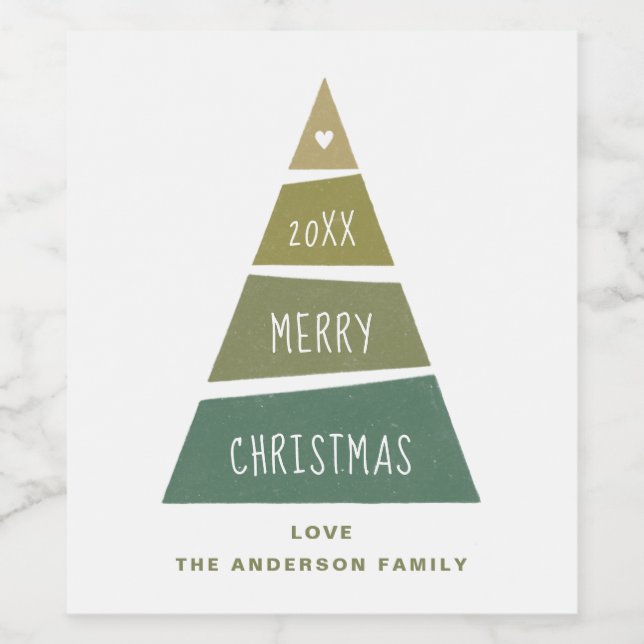 Merry Christmas. Green geometric holiday tree Wine Label (Single Label)