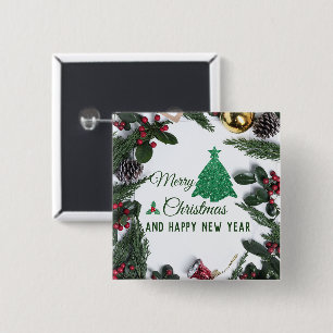 Merry christmas- green glitter button