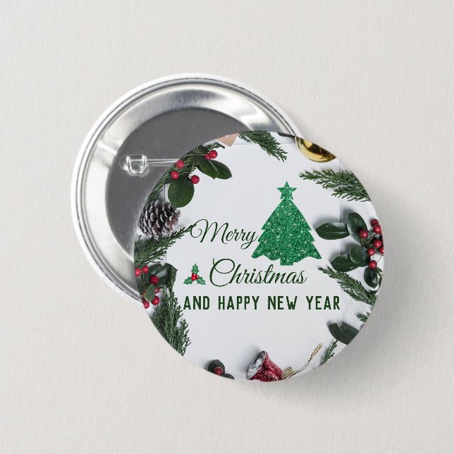 Merry christmas- green glitter  button (Front & Back)