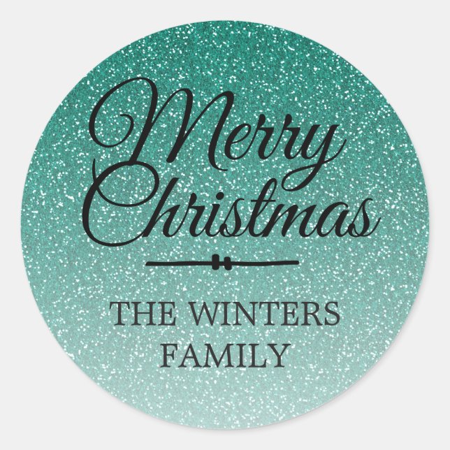 Merry Christmas Green Glitter Ombre Envelope Seal (Front)