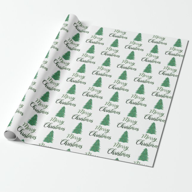 Merry christmas- green glitter ornaments wrapping paper (Unrolled)
