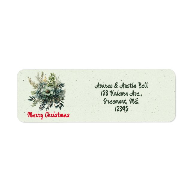 Merry Christmas Green Gloral Return Address Label (Front)