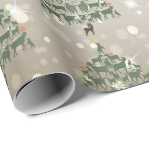 Merry Christmas Green Goat Christmas Trees Wrapping Paper