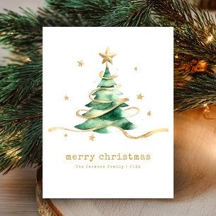 Merry Christmas Green Gold Holiday Postcard