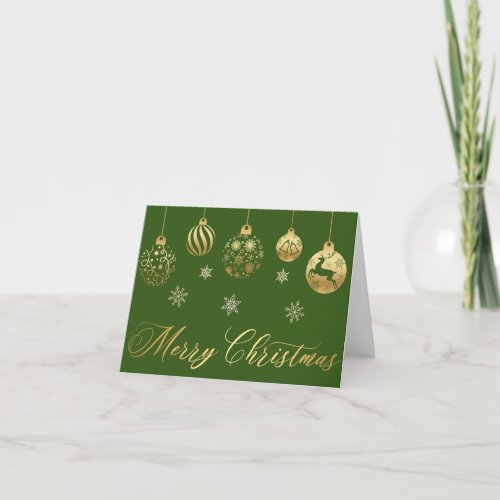 merry christmas green gold ornaments photo holiday card