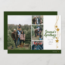 Merry Christmas Green Gold Stars Photo Collage