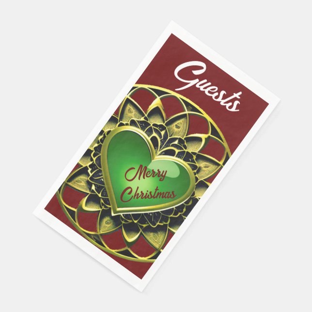 Merry Christmas Green Heart Paper Guest Towels (Corner)