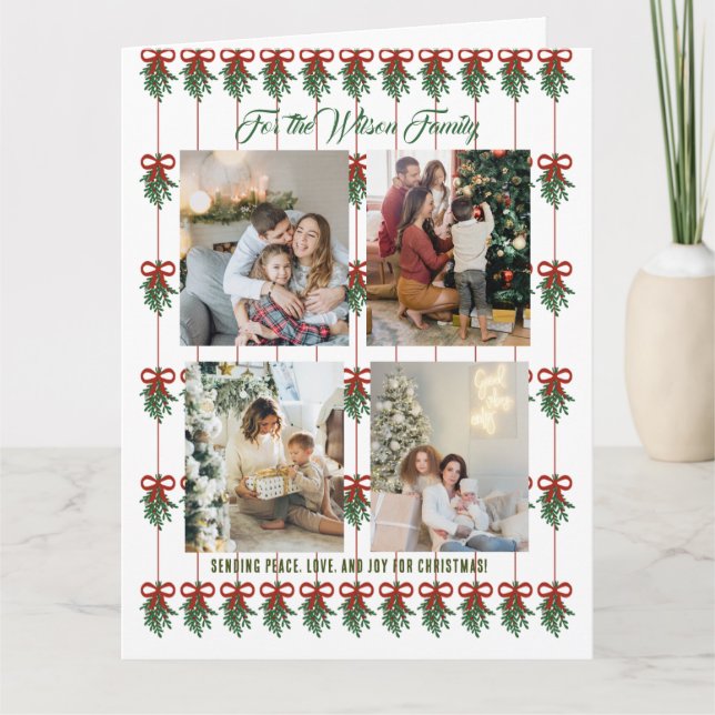 Merry Christmas Green Holiday Card 4 Photo Collage (Front)