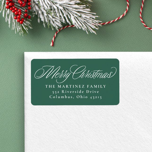 Merry Christmas green holiday return address Label (Creator Uploaded)