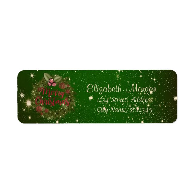 Merry Christmas,Green, Holiday Wreath Label (Front)