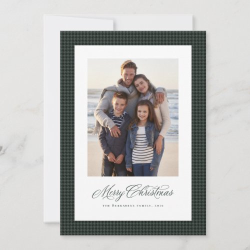 Merry Christmas green houndstooth one photo Holiday Card