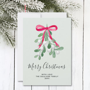 Merry Christmas Green Mistletoe Holiday Card